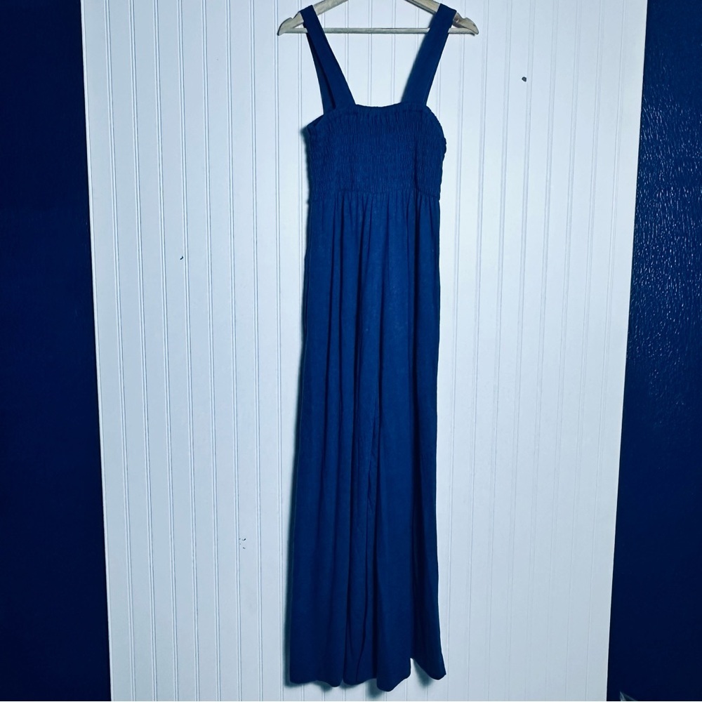 Free People Beach Smocked Wide Leg Jumpsuit  "Beach Blue” Pockets Casual S NWOT - Picture 8 of 10